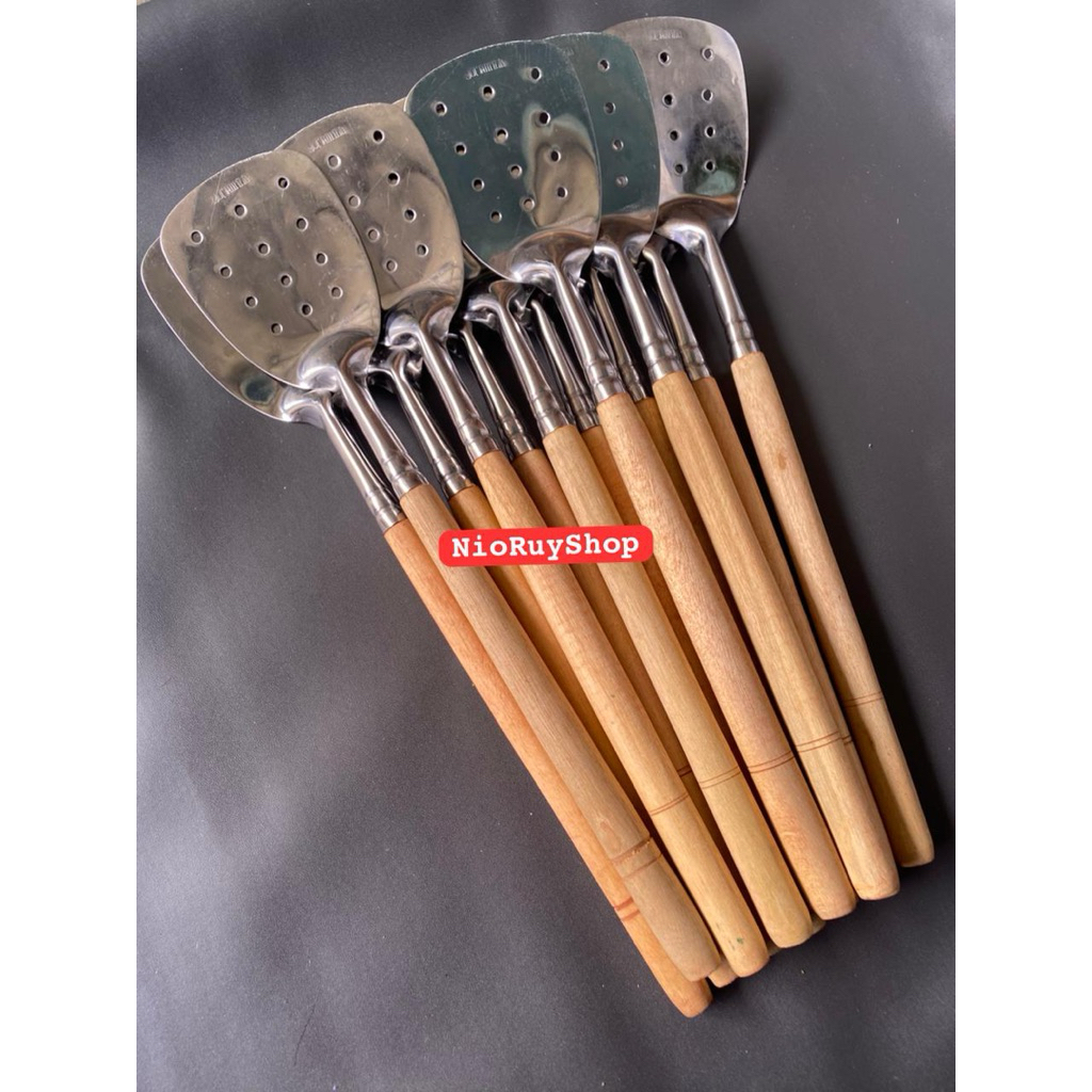 (1 DOZEN) MEDIUM WOODEN HANDLE SPATULA / WOODEN HANDLE STAINLESS STEEL SPATULA / WOODEN HANDLE SPATU