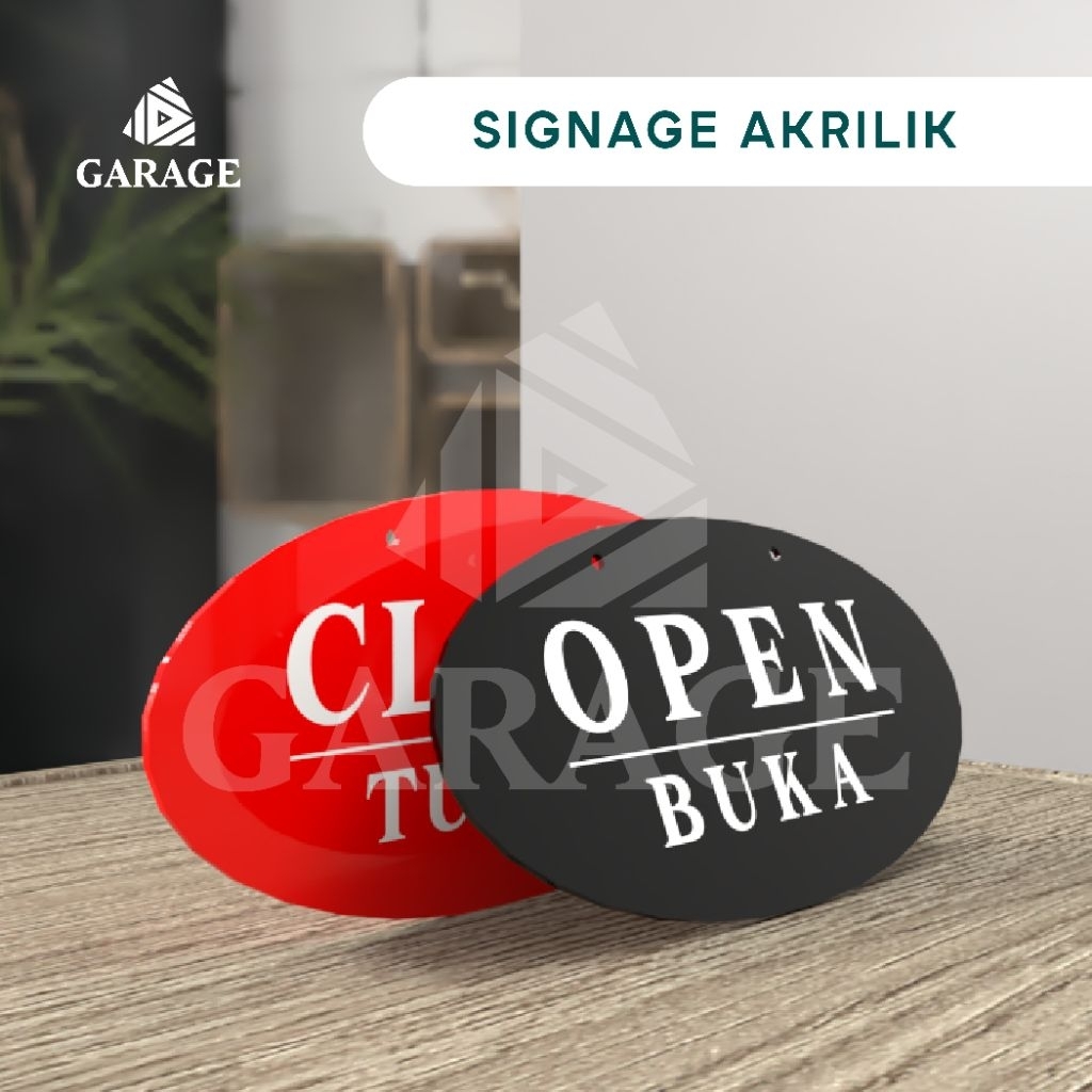ป้าย OPEN/CLOSE อะคริลิค 2 ด้านแบบแขวน - GARAGE