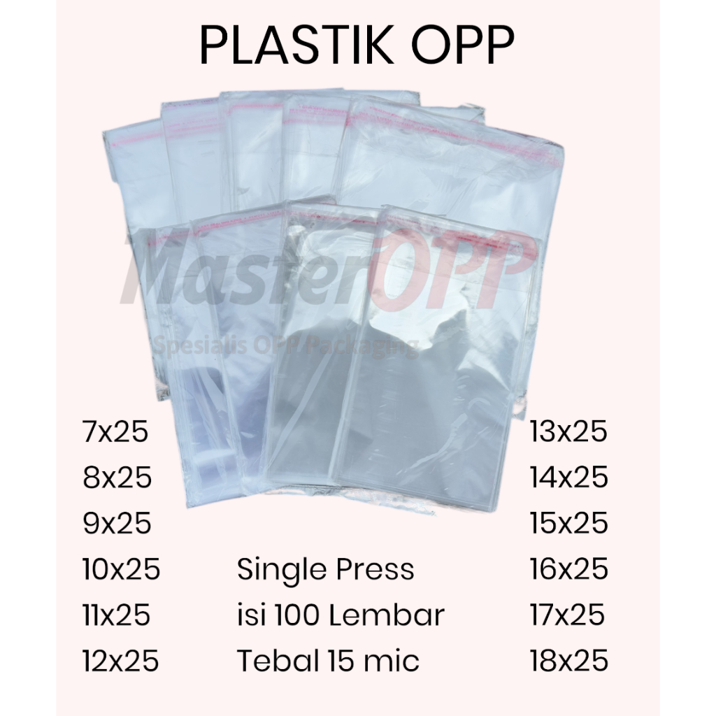 พลาสติก OPP 04 15 MICRON 13X25 14X25 15X25 16X25 17X25 18X25 คอนเทนติส 100 แผ่นต่อแพ็ค
