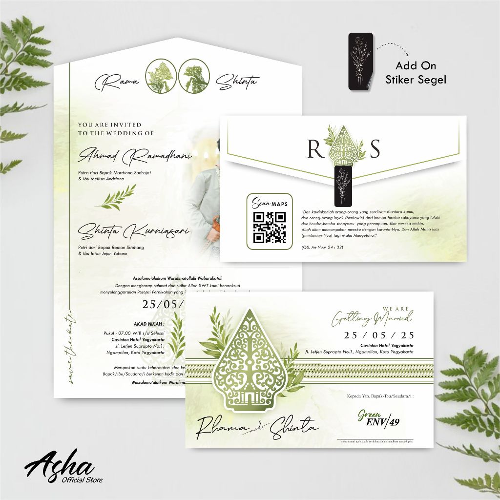 EMI ENVELOPE Green WEDDING INVITATION - SIMPLE GREEN ENVELOPE WEDDING INVITATION