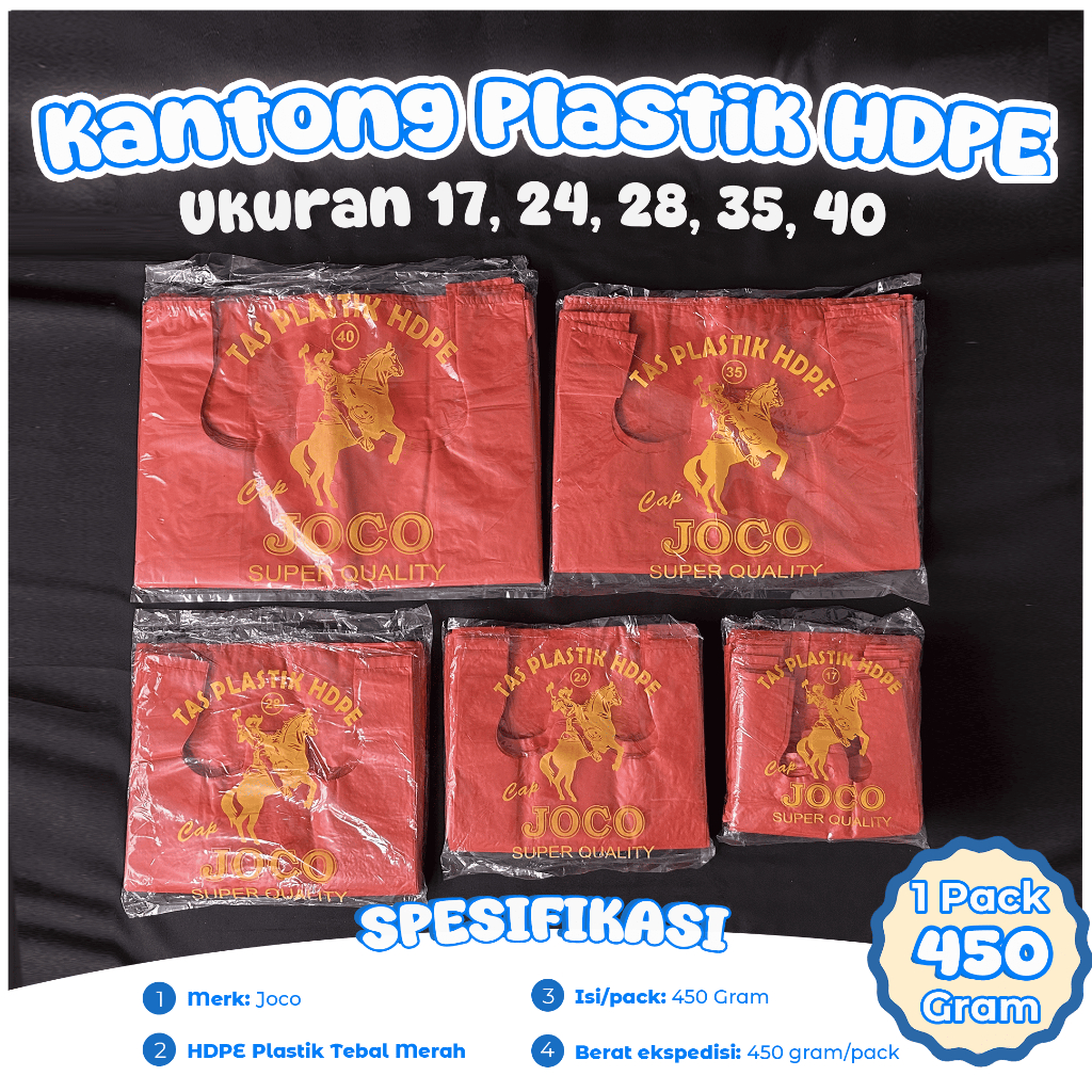 MERAH JOCO ถุงพลาสติก HDPE สีแดง ขนาด 17, 24, 28, 35, 40, 400 กรัม
