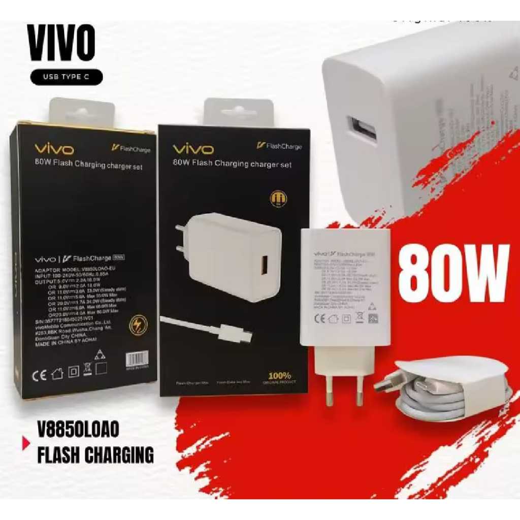 CHARGER CASAN VIVO ORIGINAL TYPE C 80W WATT S15 S17 V29 V30 PRO X FOLD PLUS Y100 IQOO Z27X FAST CHAR