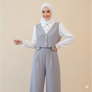 HANS SET - Setelan Wanita BAHAN CRINGKLE PREMIUM baju dan celana Oneset Lengan Panjang Pants Baju Set Celana Panjang