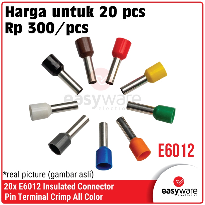 20pcs Crimp Terminal E6012 VE6012 Skun ฉนวน Ferrules Terminal Block สาย Skewer Skun สาย Ferrules 6 ม