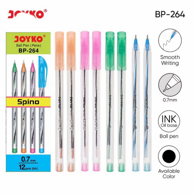 (12 ชิ้น) Joyko BP-264 Spino Ball Pen 1 BOX 12 PCS หนา 0.7 mm
