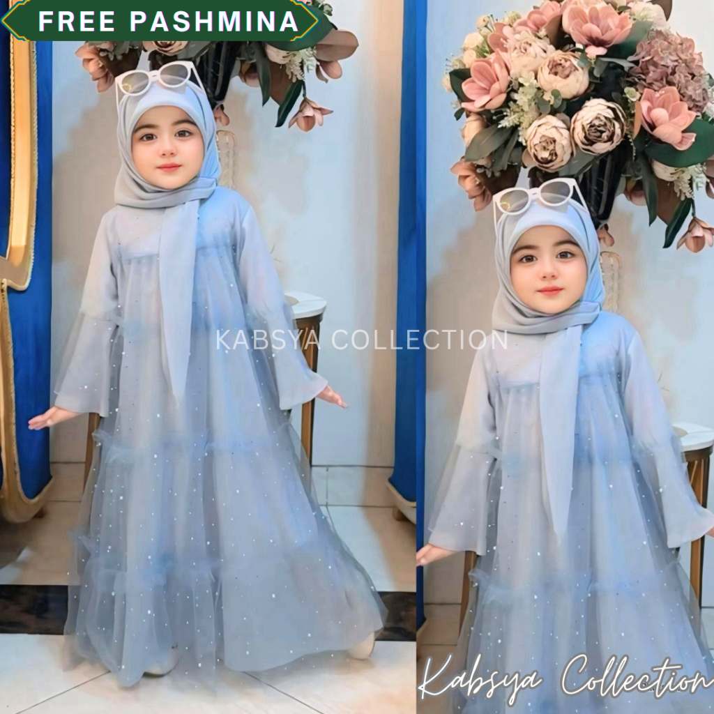 INSTANT Luxury Girls Gamis Made of Ceruty Material ผสม Swarovski Pearl Tulle / MAUMA KIDS การศึกษาอิ