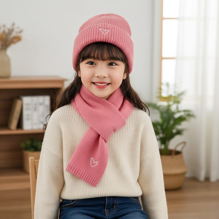 MERAH ( OTH1183 / OTH1184 / OTH1185 / OTH794 / OTH1360 / OTH1361 ) (KIDS) 2 in 1 ชุดผ้าพันคอคอหมวกบี