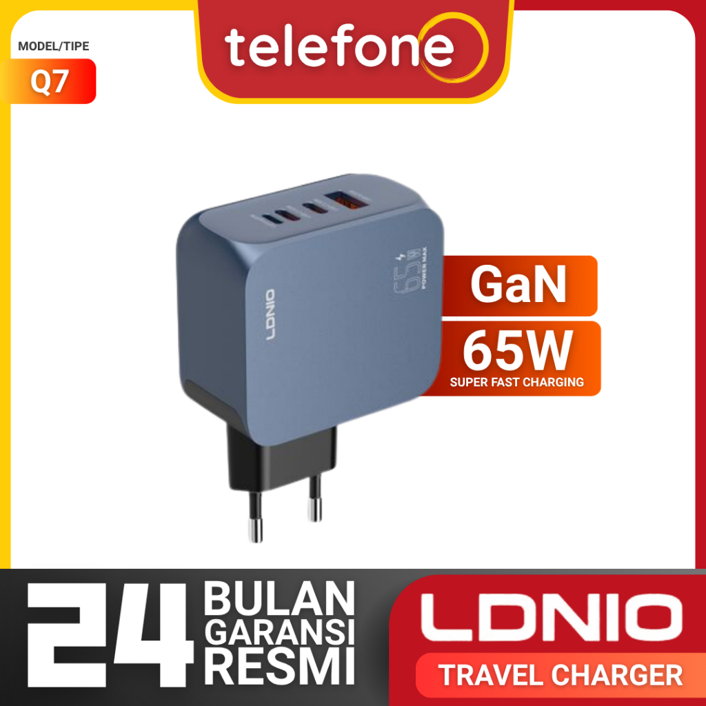 LDNIO Adapter Travel Charger Q7 65W GaN Technology USB + 3 Type C รองรับ iPhone Super Fast Charger