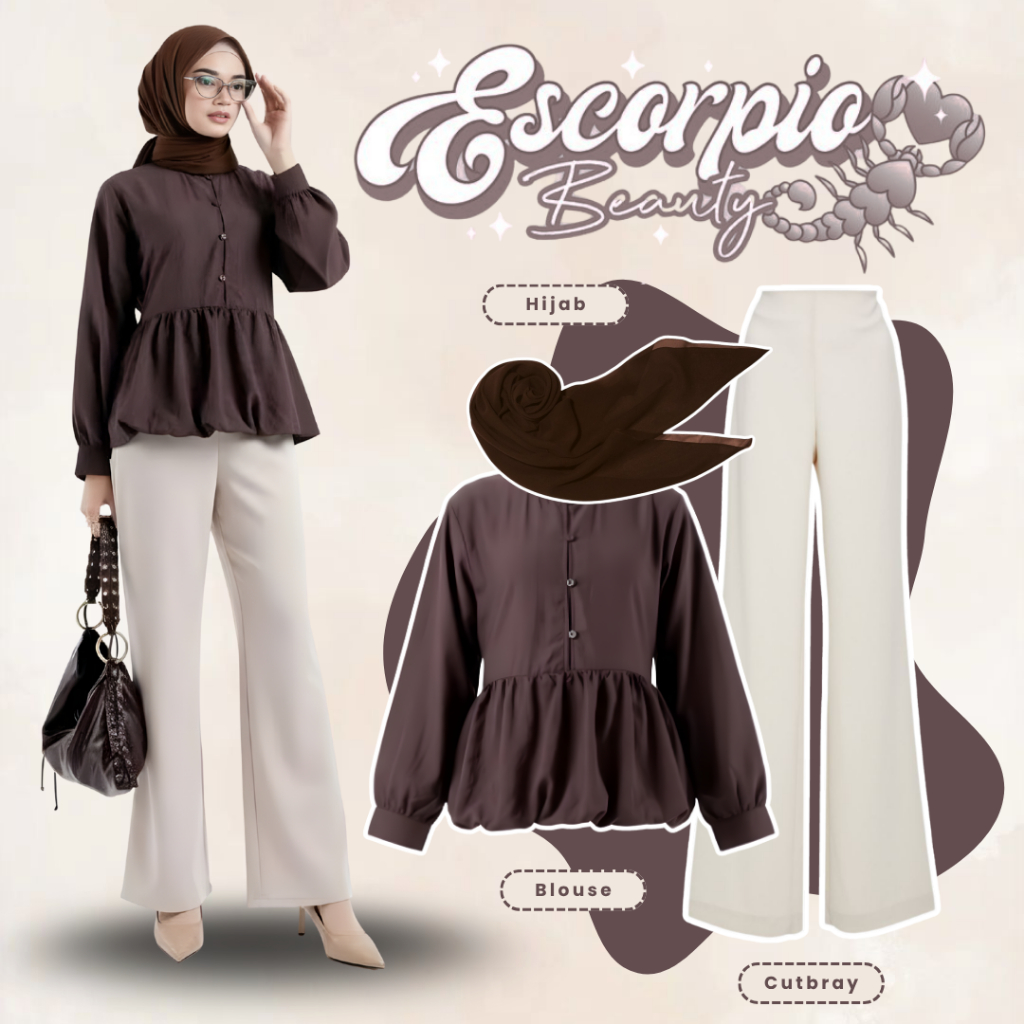 ชุดฮิญาบรุ่นใหม่ล่าสุด (Cutbray + Baleria Blouse + Bella Square) - KA188