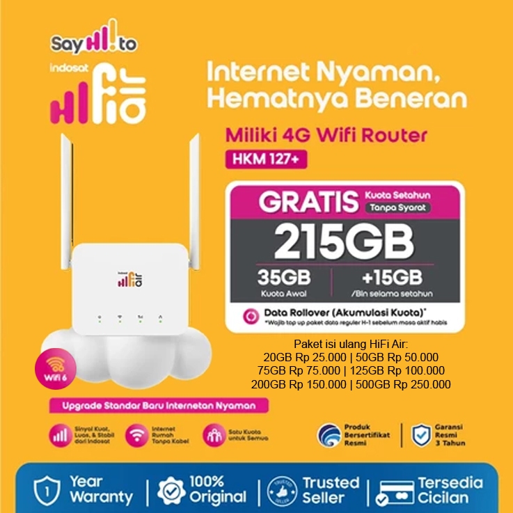 Indosat HiFi Air HKM0127+ 4G LTE Wifi Router Modem ฟรี 215GB หนึ่งปี Quota ไม่มีเงื่อนไข