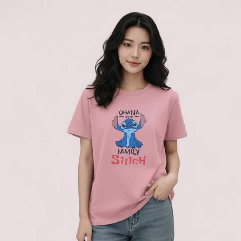เสื้อยืดผู้หญิงแฟชั่นอย่างสงบสุข เสื้อยืด BASIC OHANA FAMILY STICH