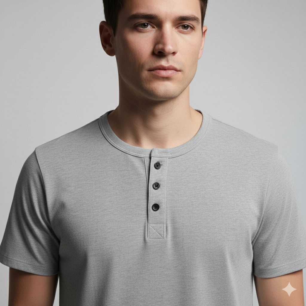 เสื้อยืด KATUN Henley / เสื้อยืดสีพื้น / ปุ่ม Henley ธรรมดา / วัสดุผ้าฝ้าย