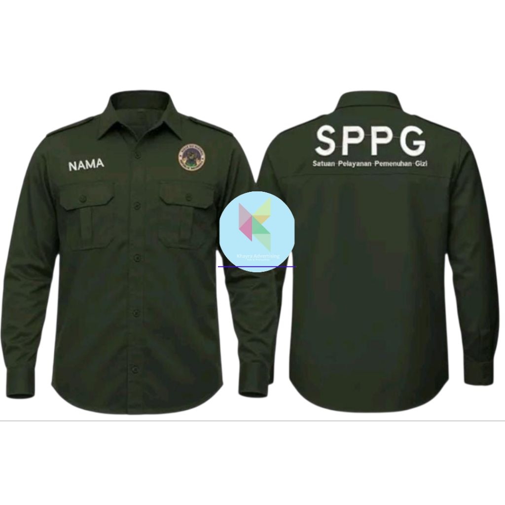 KEMEJA SPPG BGN เสื้อ SPPG BGN SPPG BGN ชุดกองทัพ แขนยาว 2 กระเป๋า
