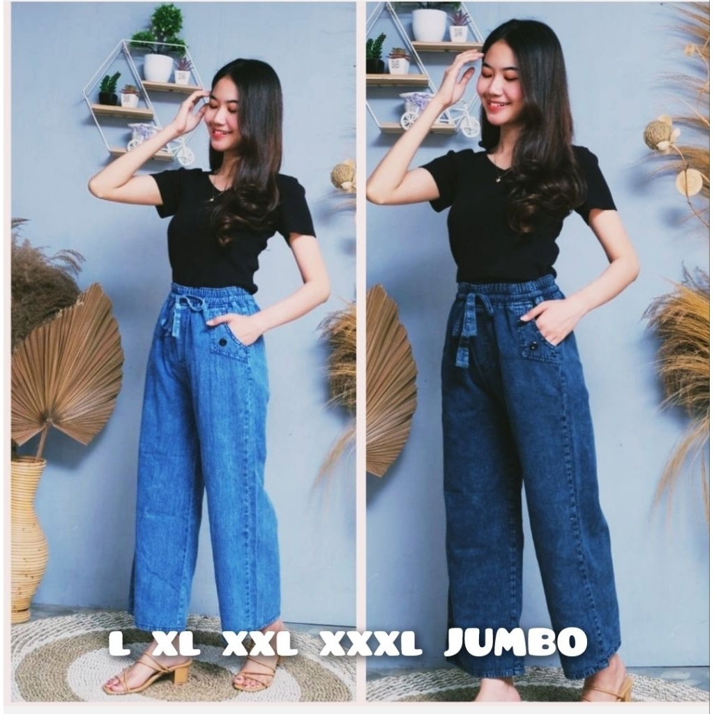 กางเกง Culote Jeans Denim Palazzo Denim Jeans Premium