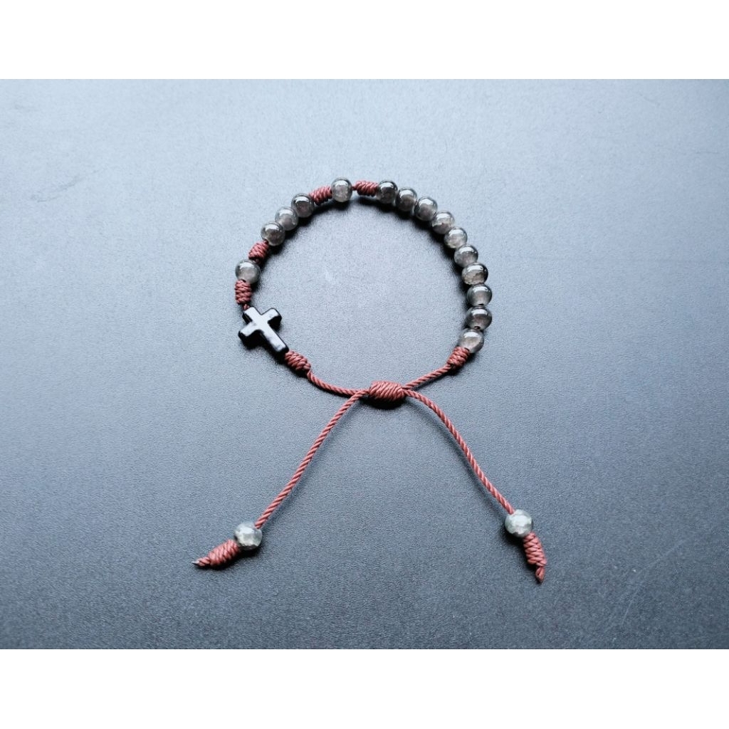 G651 HEAVY PEARL ROSARY BRACELET JADE GLASS CRYSTAL CATHOLIC CROSS BRACELET