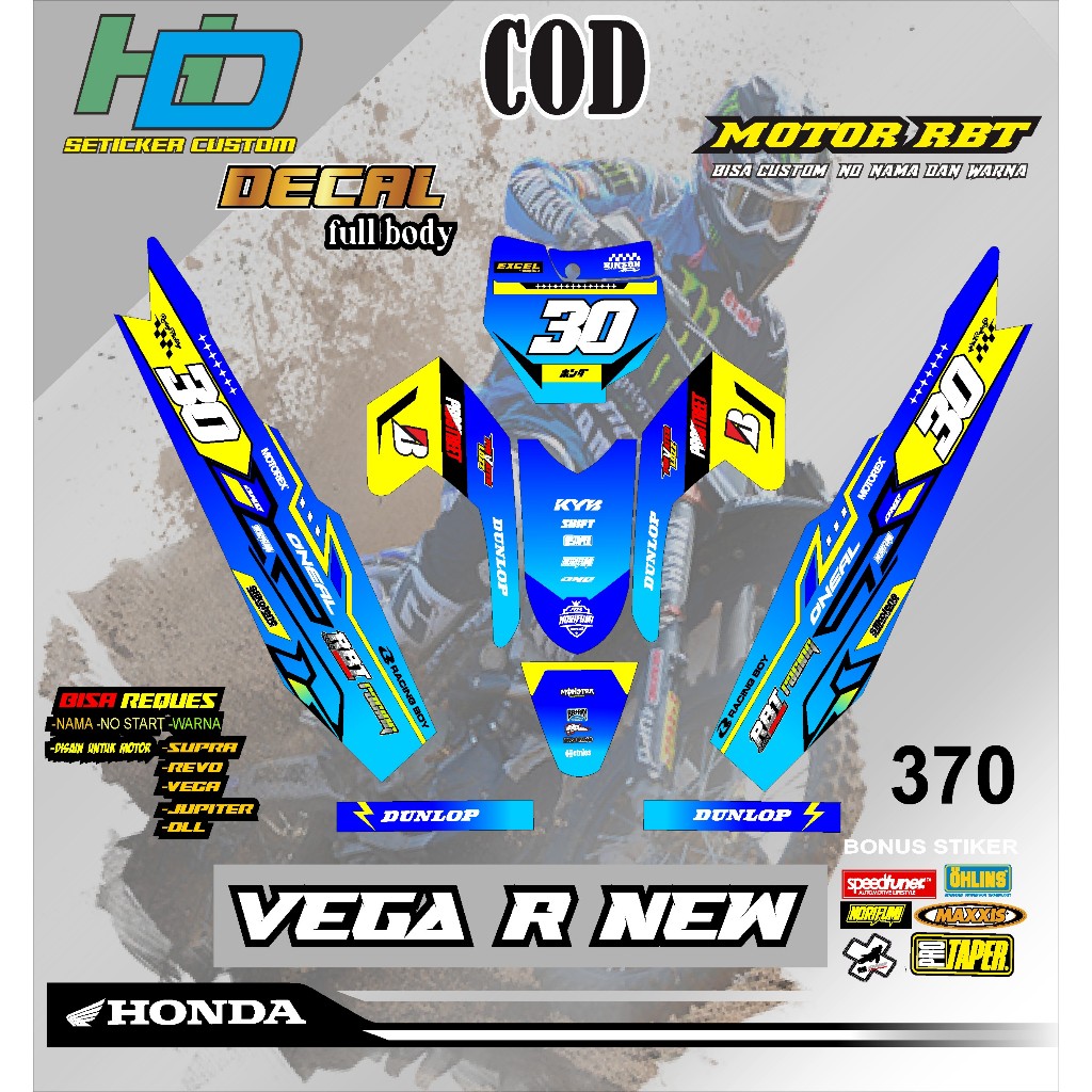 RBT MOTORCYCLE DECAL STICKER VEGA R ใหม่ FULL BODY ใหม่ล่าสุด VIRAL, MOST COMPLETE, COOLEST, HD 370 