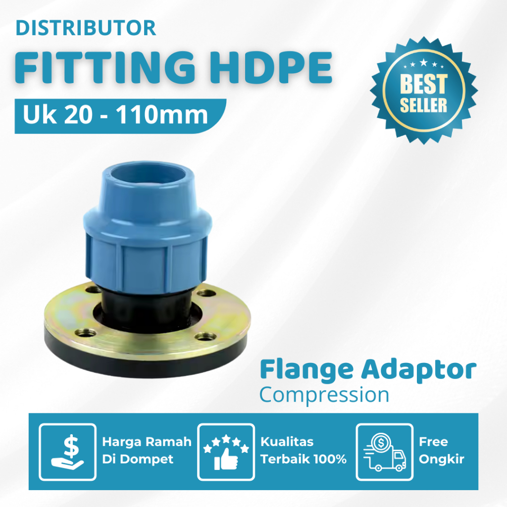 หน้าแปลนอะแดปเตอร์ท่อ เอชดีพีอี 50 มม. / 1 1\2 นิ้ว การบีบอัด | ฟิตติ้ง Hdpe