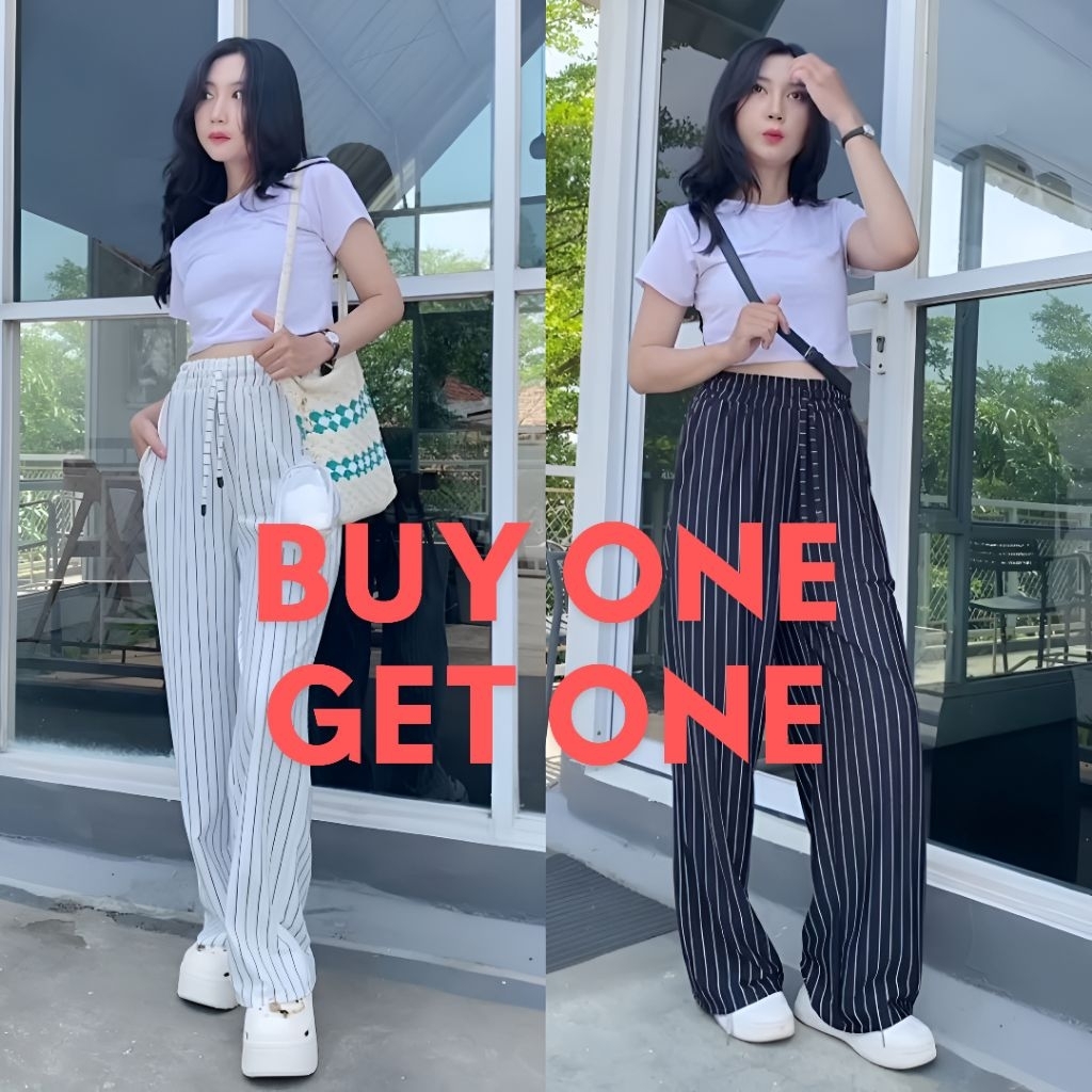 BUY ONE GET ONE - Everyday Pants Stripe - Womens Casual Official Striped Culottes BUY 1 แถม 1