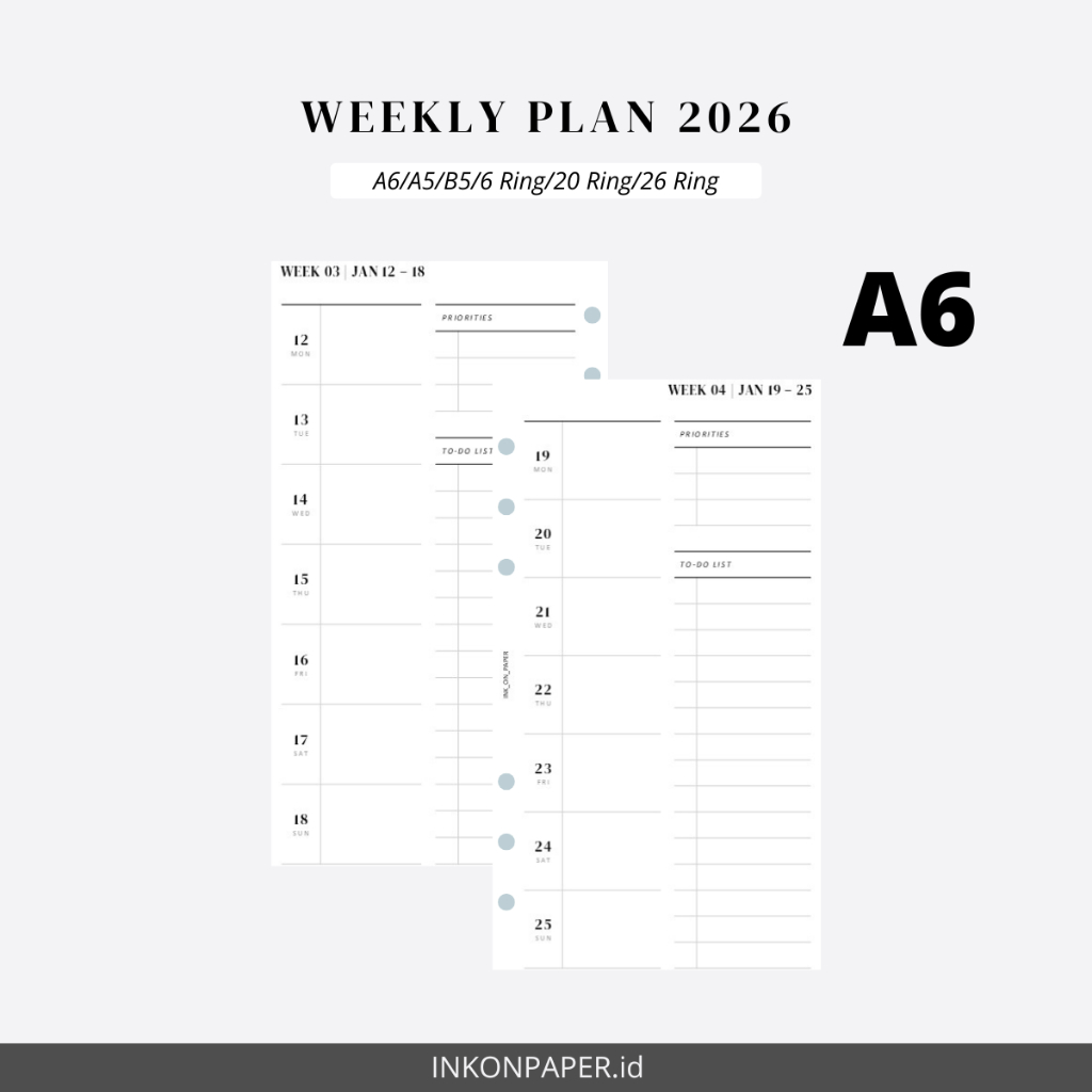 A6 - Planner 2026, Weekly Planner 2026, เต็ม 1 ปีโดย INK_ON_PAPER