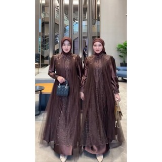 Leya dress gamis wanita bahan velvet mix brukat plus tile outfit pesta muslimah viola terbaru baju pesta cantik ootd kondangan aulia kekinian emerald burgundy mahogany best butter yellow seller 2026