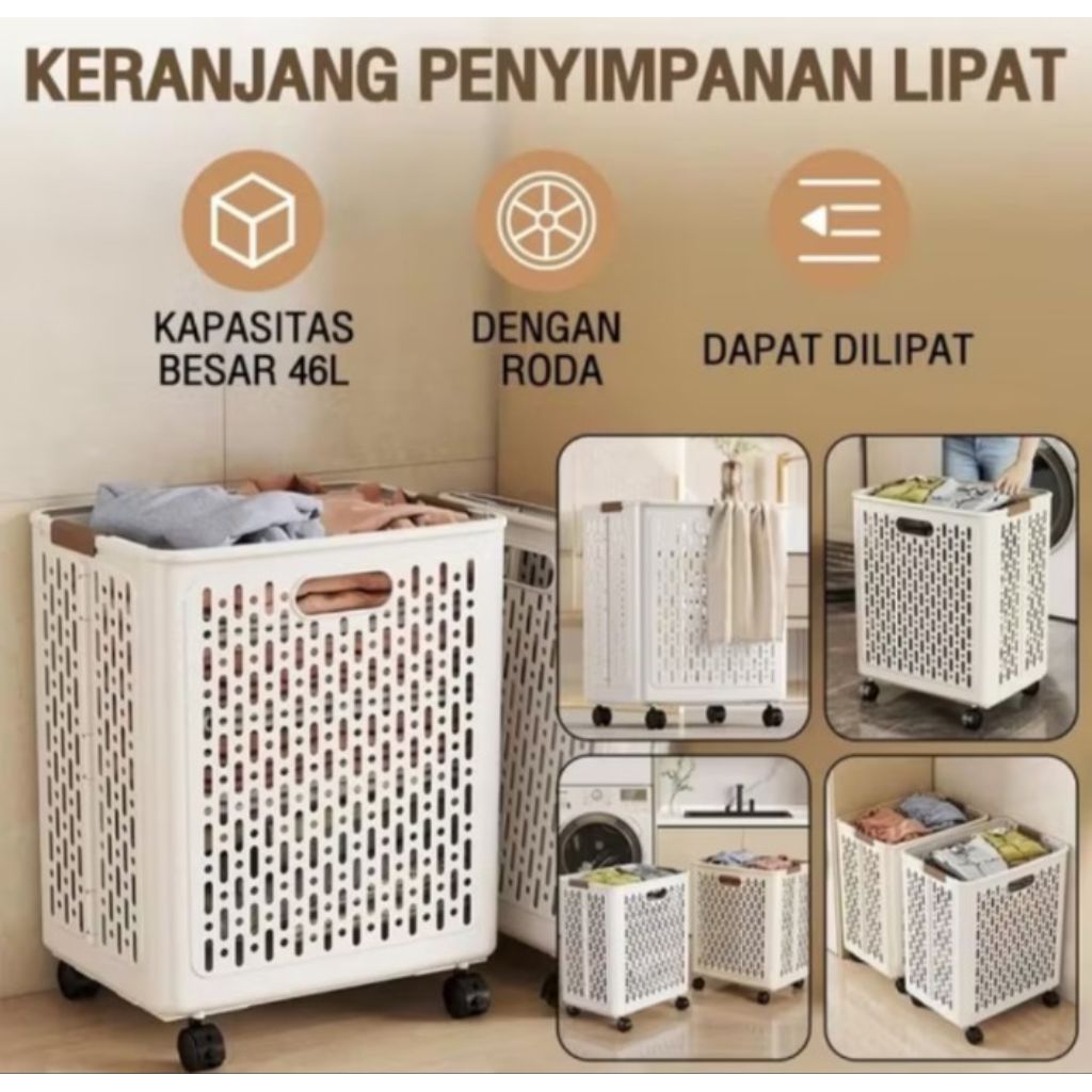 FOLDABLE LAUNDRY BASKET LAUNDRY FOLDING BASKET WITH WHEELS MULTIPURPOSE CLOTHES STAGE