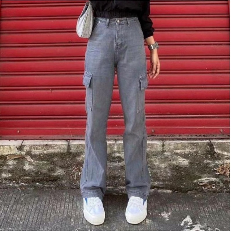 HIGHWRIST CARGO PANTS LOOSE JEANS ผู้หญิง HIGHWATIS BB