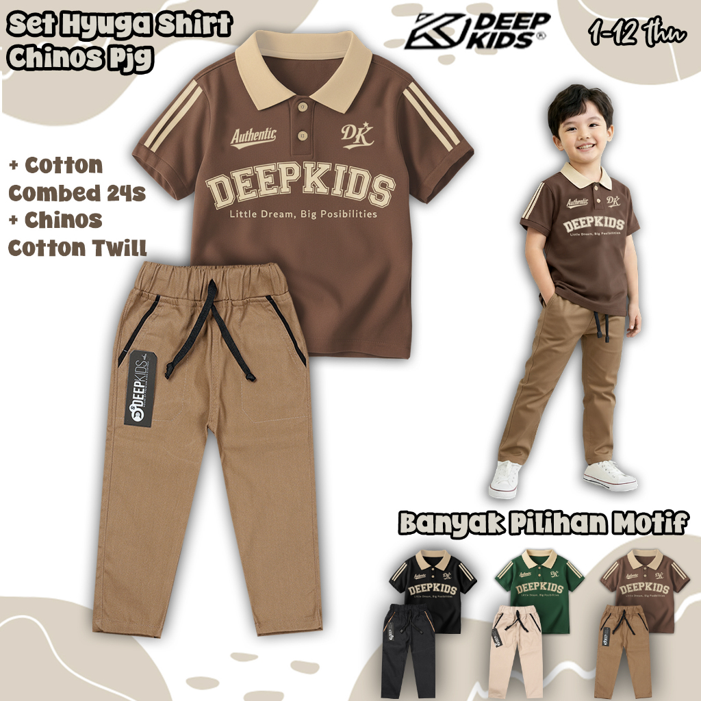เดฟคิดส์ เสื้อยืดคอปกโปโลเด็กผู้ชาย & กางเกงชิโน่ยาวชุดทําจากผ้าฝ้ายหวี 24ส และผ้าฝ้ายพรีเมี่ยม สิ่ง