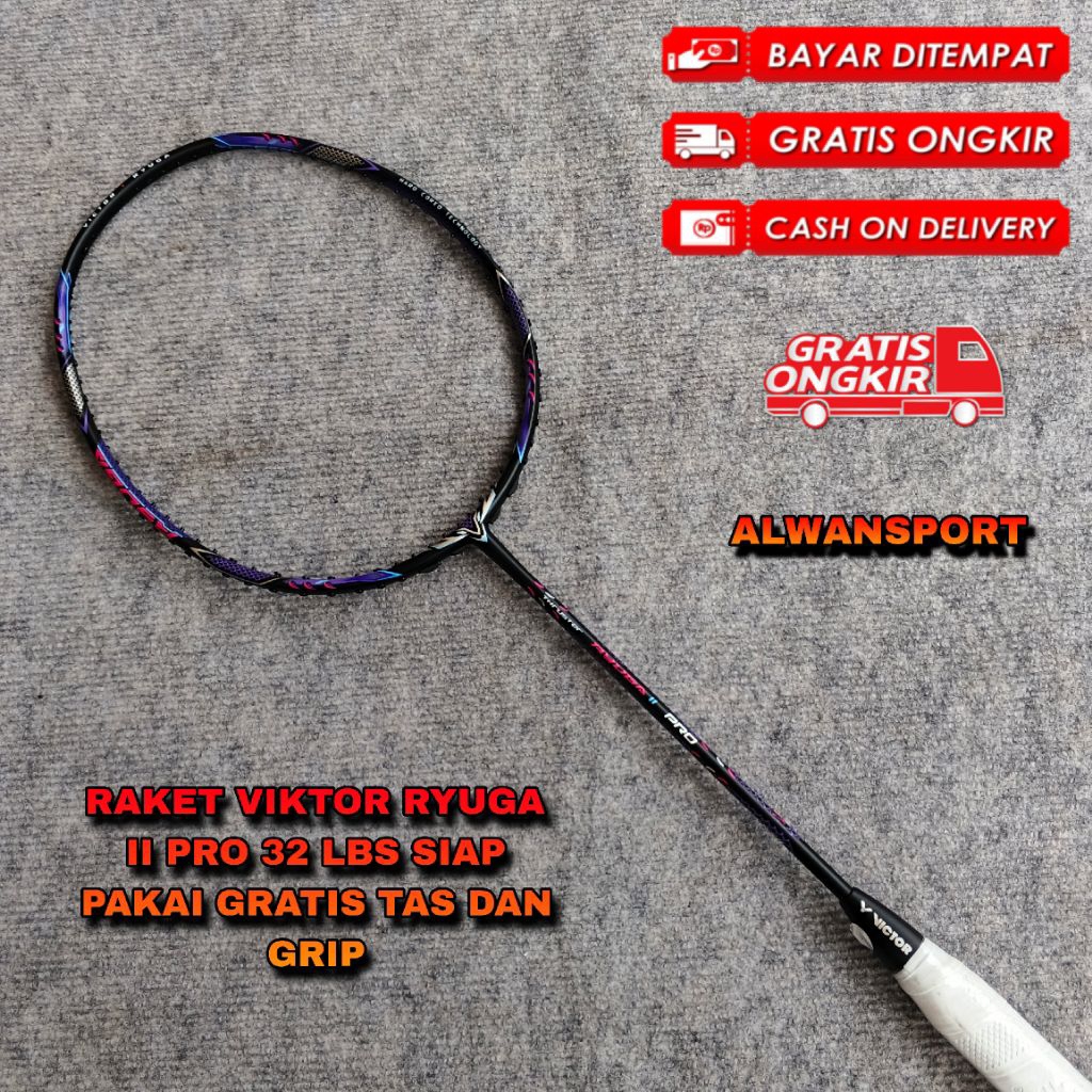 VIKTOR RYUGA 2 PRO 32 LBS BADMINTON CKET READY TO USE FREE BAG AND GRIP