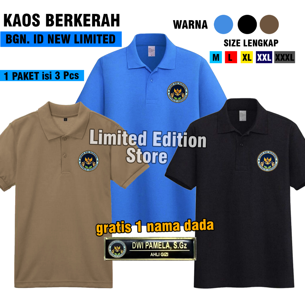 BGN เสื้อยืดคอปก 3 ชิ้น ฟรีชื่อหน้าอกสําหรับเสื้อ