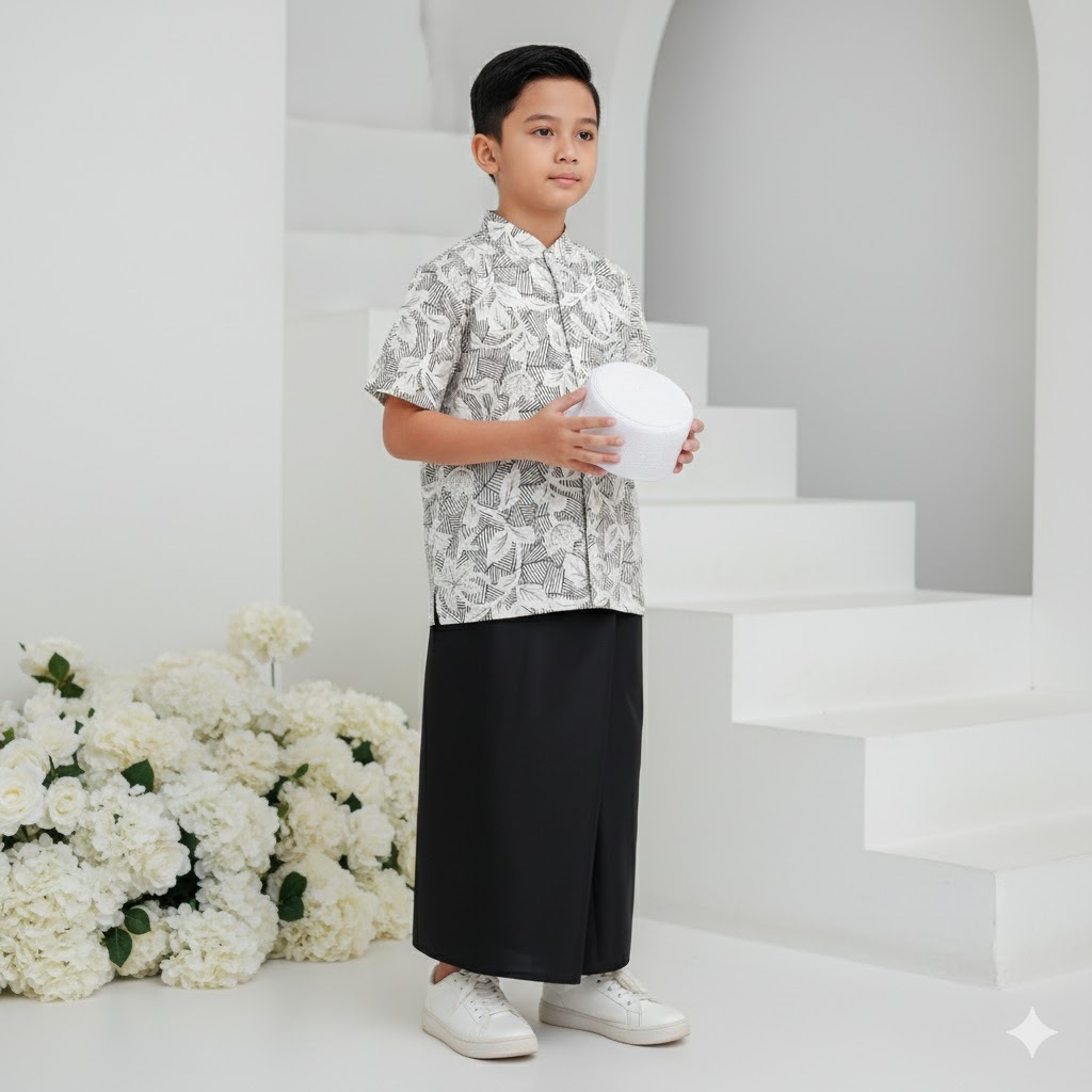 KATUN Koko Batik Cotton Shirt and Toyobo Cotton Sarong Set for Boys Sarko Koko Sarong Size SML XL