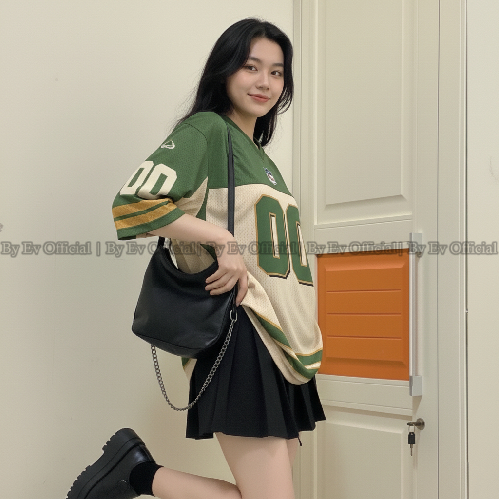 Green 00 Oversize Retro Boxy Shirt Jersey Top LD 104
