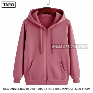 Jaket polos zipper hoodie polos M,L,XL,XXL taro dusty pink pria wanita wame