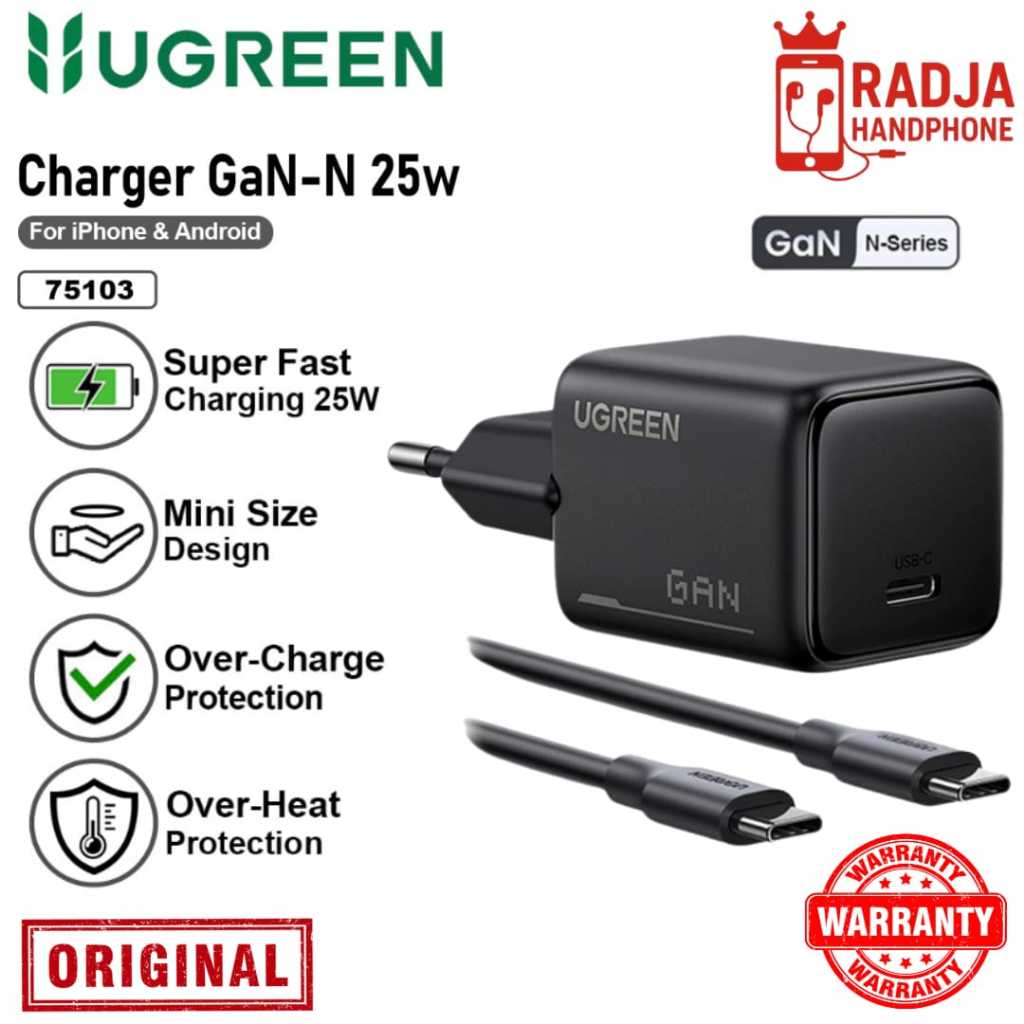 Ugreen 75103 GaN Series หัวชาร์จ Type C ถึง Type C สาย 25W ชาร์จเร็ว