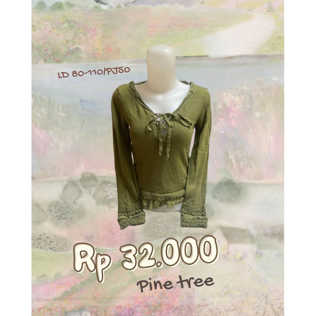 Line tree ลูกไม้ริบบิ้นแขนยาว igari morikei shoujou vintage 2000s