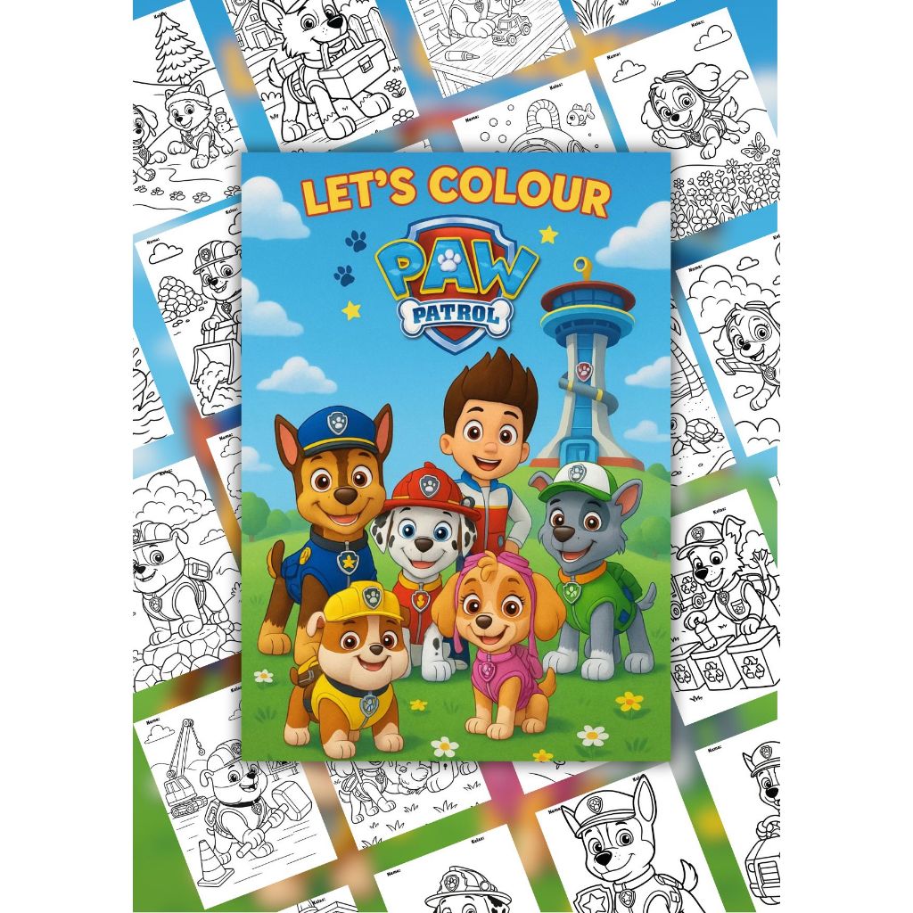 แผ่นระบายสีเด็ก Paw Patrol Theme - 25 หน้า A4 A5 80 Gsm โรงเรียนอนุบาล PAUD SD แผ่นระบายสี 3 4 5 6 ป