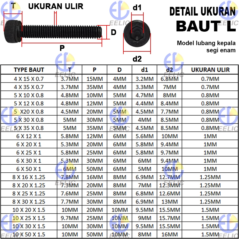 EELIC SEP-6X50X1L 5 ชิ้น L-BOLT HEXANGEL HEAD HOLE รุ่นขนาด 6 X 50 เสียงขนาด 1