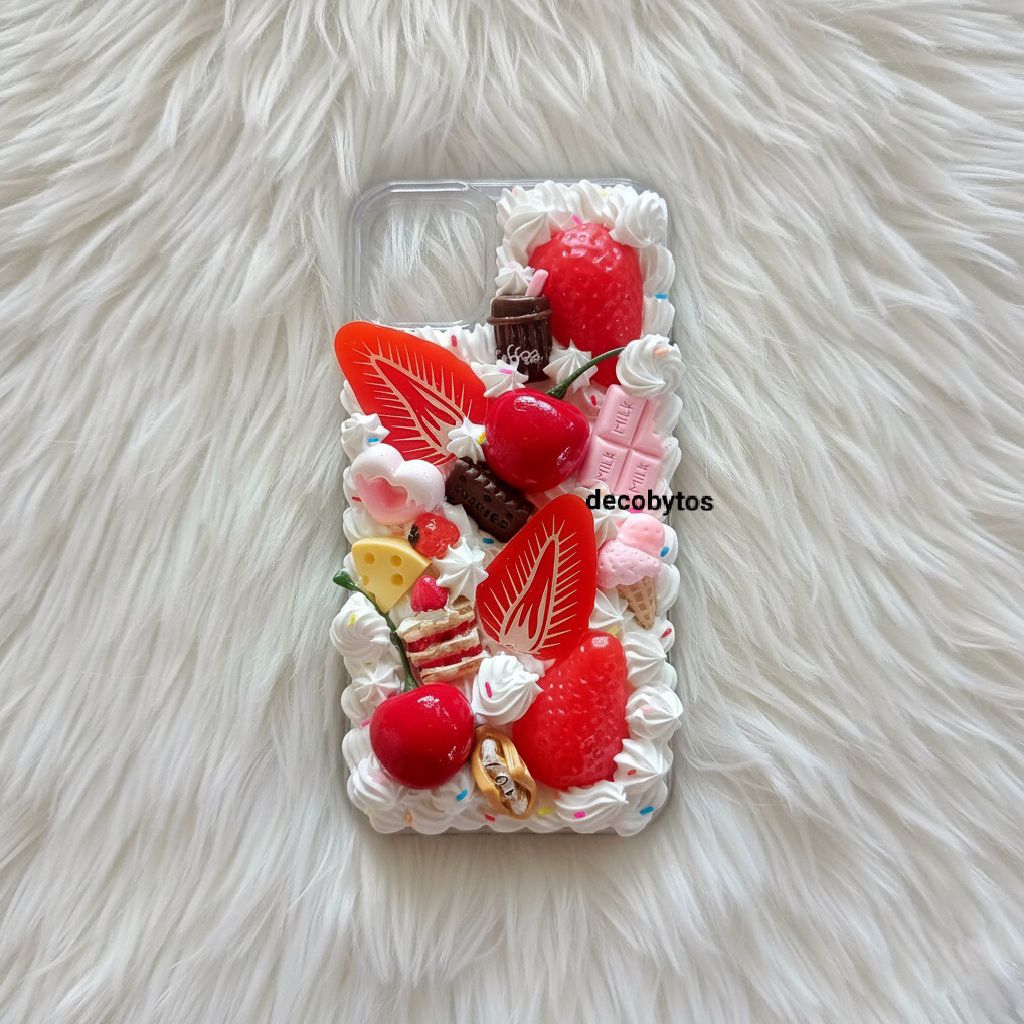(decobytos) PRE-ORDER Decoden Phone Case Casing Strawberry Cherry Whipped For All Types of HP Handma