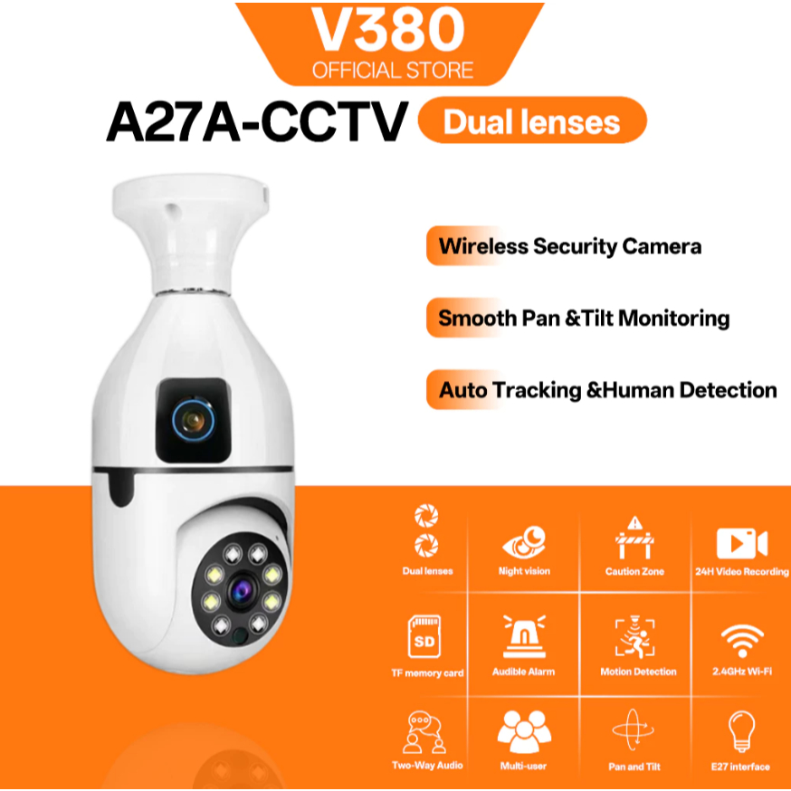 AL CCTV V380 Pro CCTV Bulb IP camera Lamp 360° กว้าง 1080P HD