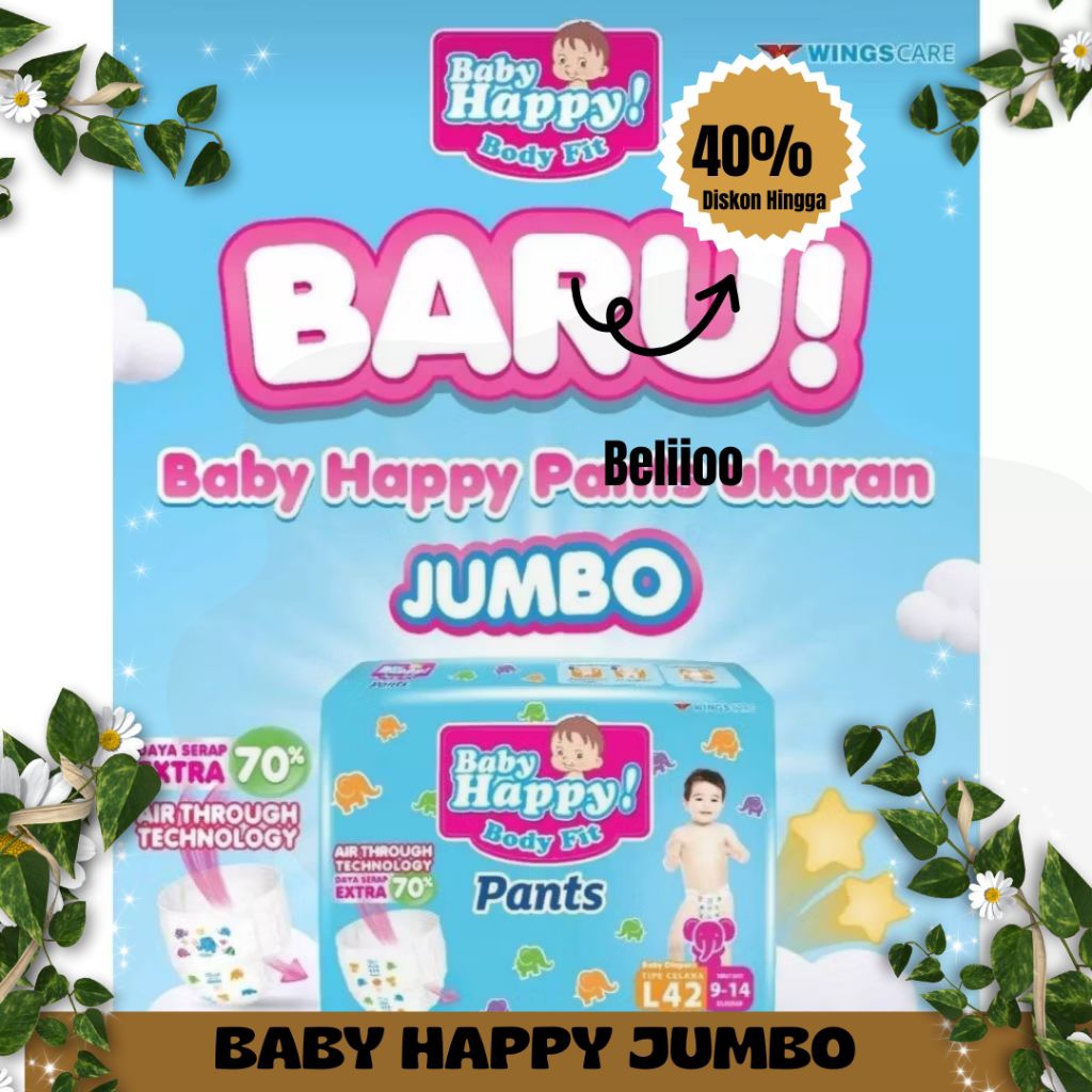 [ใหม่] BABY HAPPY FIT PANTS JUMBO S56 M48 L42 XL38 Baby Happy Jumbo Pospak ผ้าอ้อมเด็ก Pospak