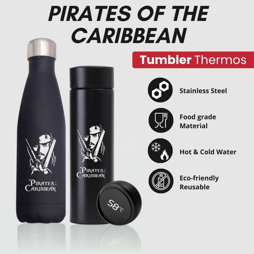 TERMOS PIRATES OF THE CARIBBEAN - TUMBLER THERMOS โลโก้ออกแบบที่กําหนดเอง PIRATES OF THE CARIBBEAN