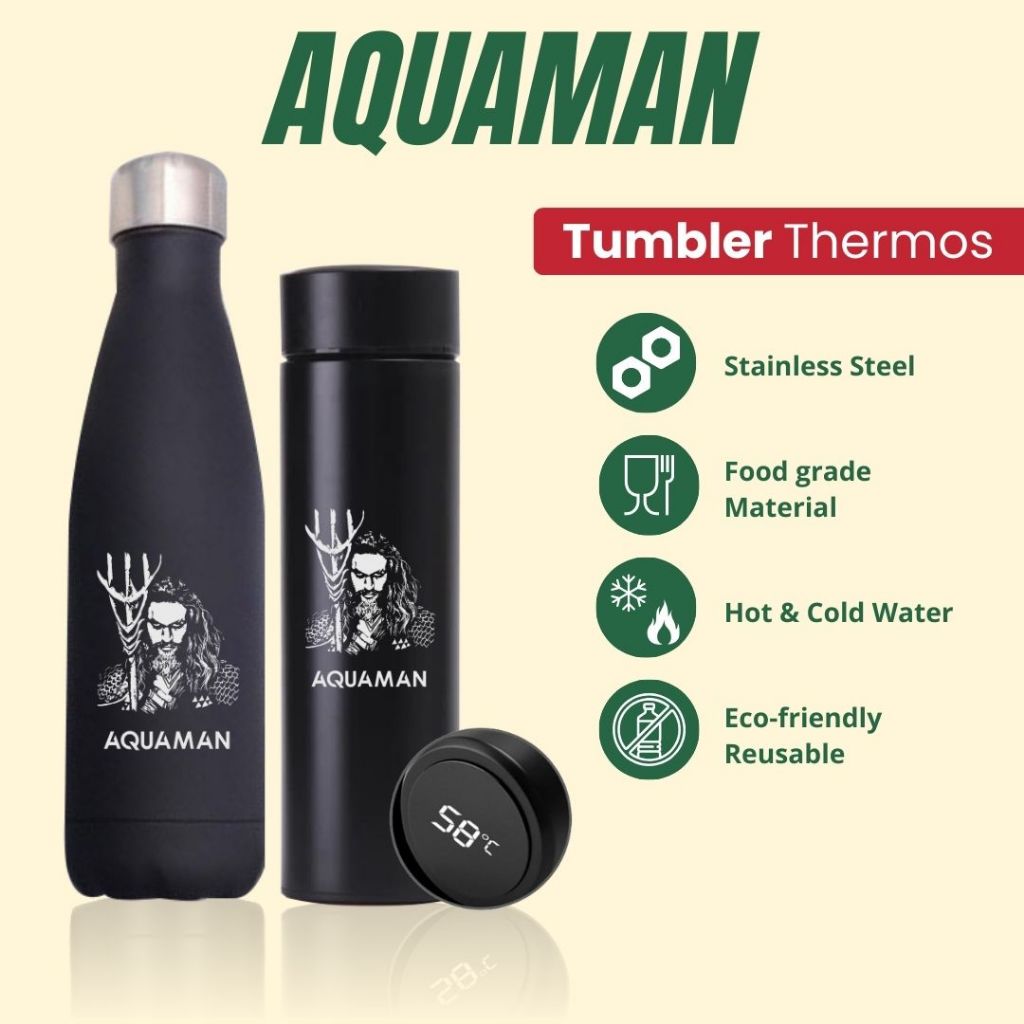 TERMOS AQUAMAN - แก้วน้ําทรงกลมพร้อมดีไซน์โลโก้ AQUAMAN