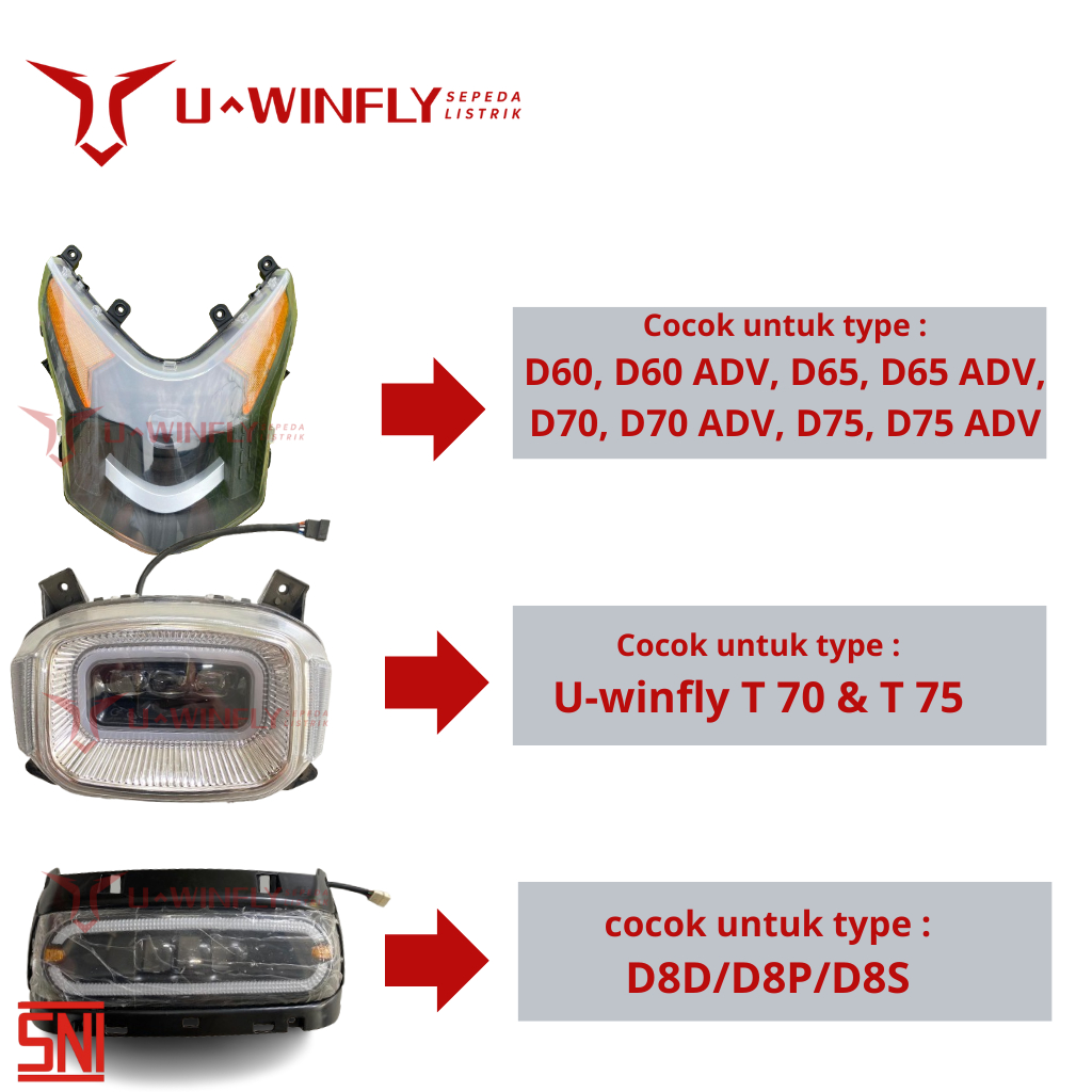ไฟหน้า/ไฟหน้าจักรยานไฟฟ้า UWinfly D60, D70, T70, D8D, D65, D75, D8P, T75, D8S, D60 ADV, D65 ADV Orig