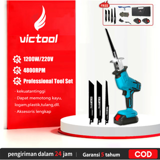Victool Reciprocating saw cordless Gergaji mesin mini 4800rpm Gergaji Listrik Gergaji pedang bolak-balik 4 Mata Gergaji