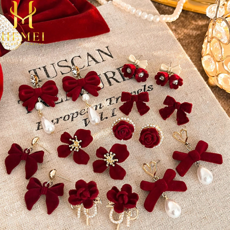 MERAH HEMEI CHRISTMAS EARRINGS CHRISTMAS EARRINGS RED EARRINGS NUANCE ผู้หญิงแฟชั่น EARRINGS