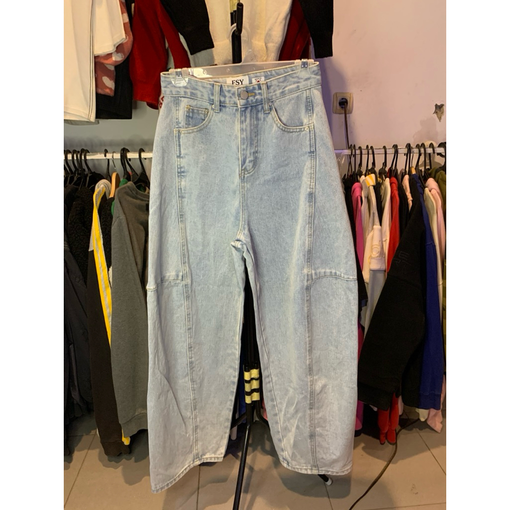 FSY กางเกงยีนส์ทรงกระบอก//กางเกงยีนส์ลํากล้อง
