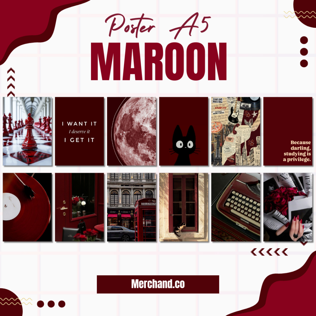 (12 ชิ้น) A5 AESTHETIC WALL POSTER / MAROON / AESTHETIC MINI POSTER / PACKAGE