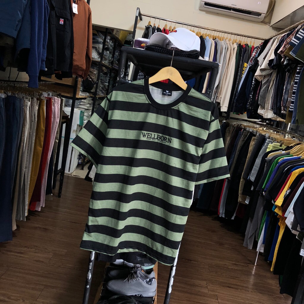 HIJAU WLN เสื้อยืดลายทางสีเขียว