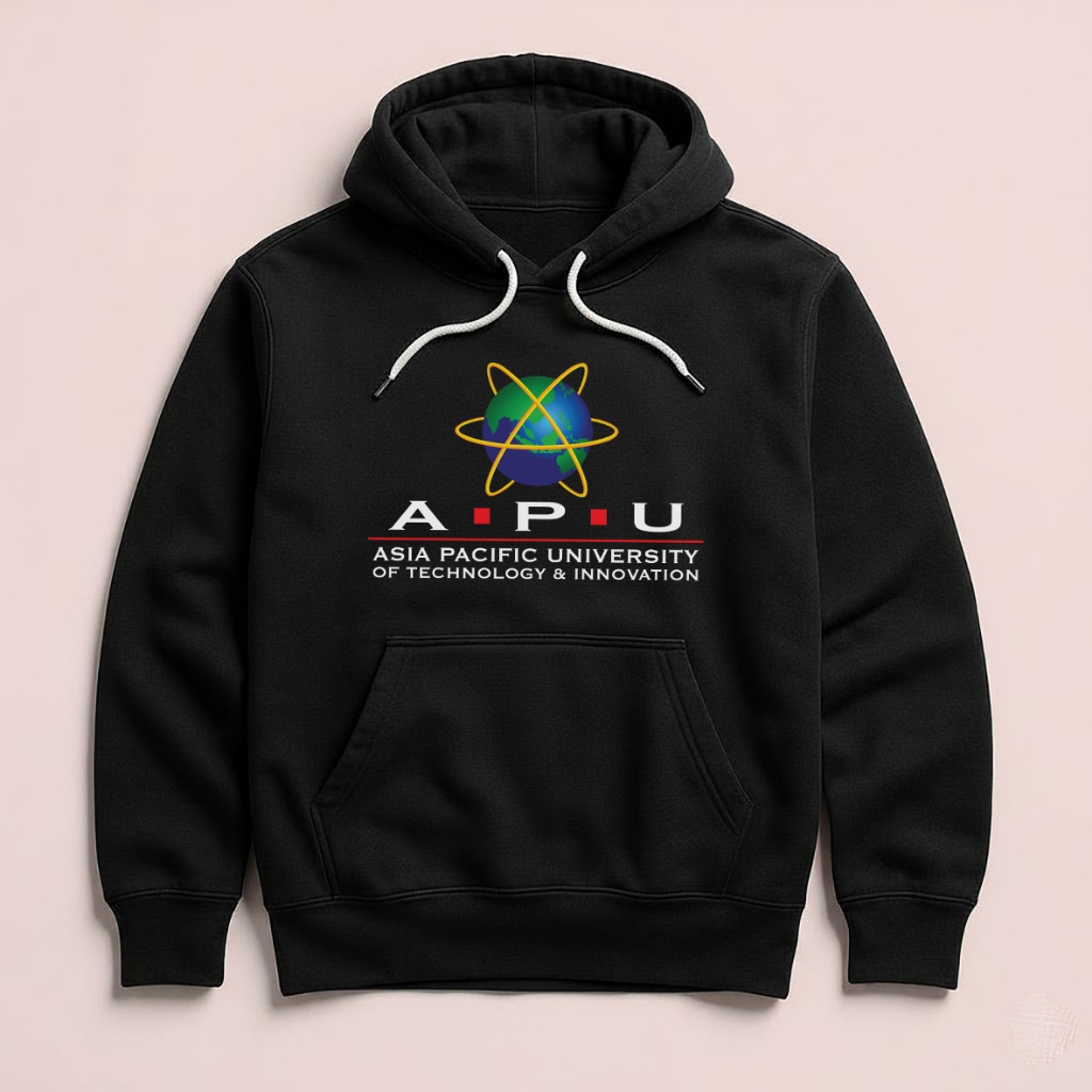 Hoodie APU Asia Pacific university Malaysia เสื้อกันหนาว Unisex เสื้อกันหนาวมีฮู้ดขนแกะสีดําผ้าสีดํา