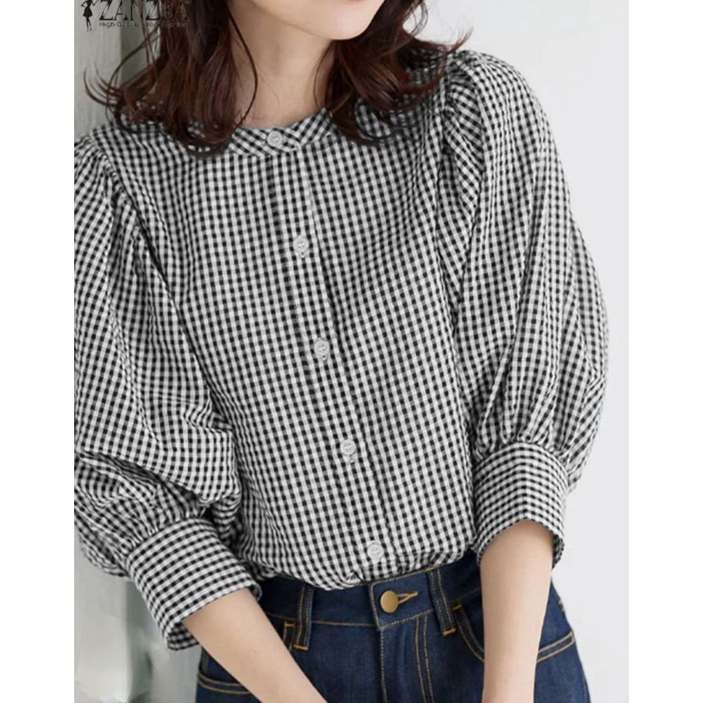 KEMEJA KATUN Puffy motif Blouse//Top//เสื้อเชิ้ตผู้หญิงทันสมัยพร้อมปุ่มผ้าฝ้ายนุ่ม