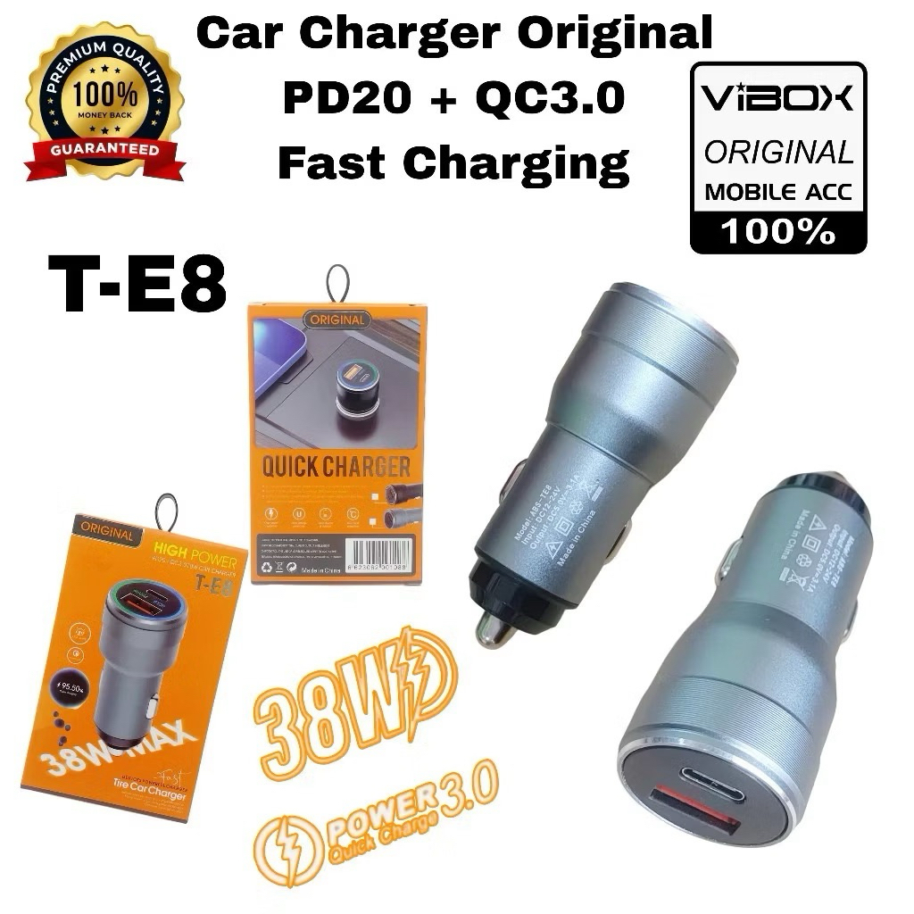 T-E8 LED LIGHT 55W USB-A + Type-C Car Saver PD30 QC3.0 Fast Charging TE8 รถอะแดปเตอร์ชาร์จ